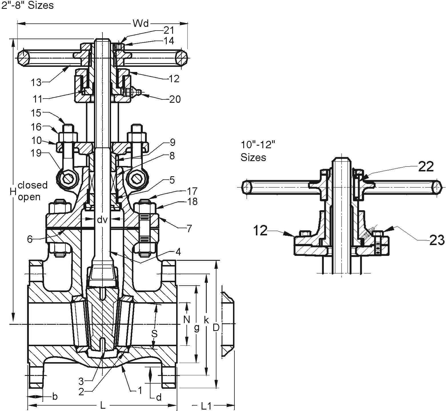 Click to magnify/shrink FLANGED ENDS BUTT-WELD ENDS GATE CLASS 150